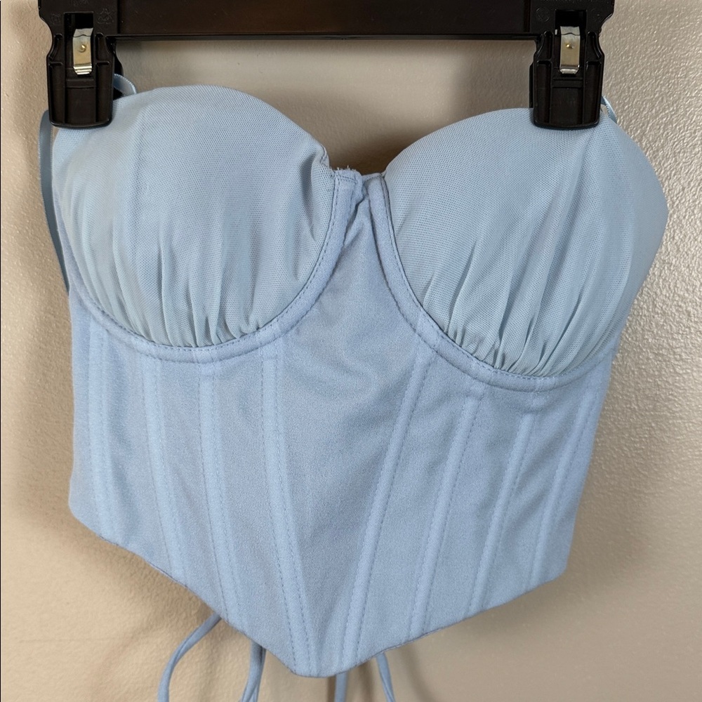 Light Blue Bustier Bra Free Crop Top